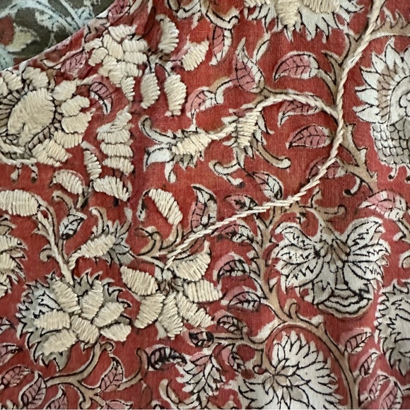 Marketplace Handwork of India Block Print Embroidered Blouse Red, Olive Medium - Picture 3 of 8